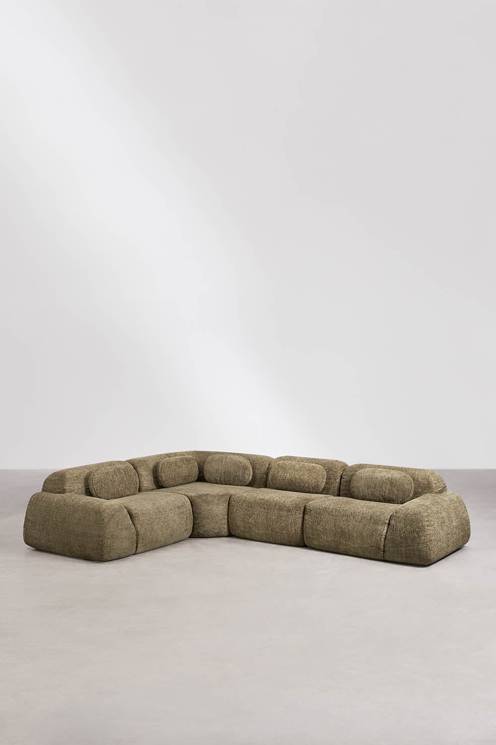 Modulaire hoekbank van 4 delen in vacuüm verpakte chenille Merida, galerij beeld 1