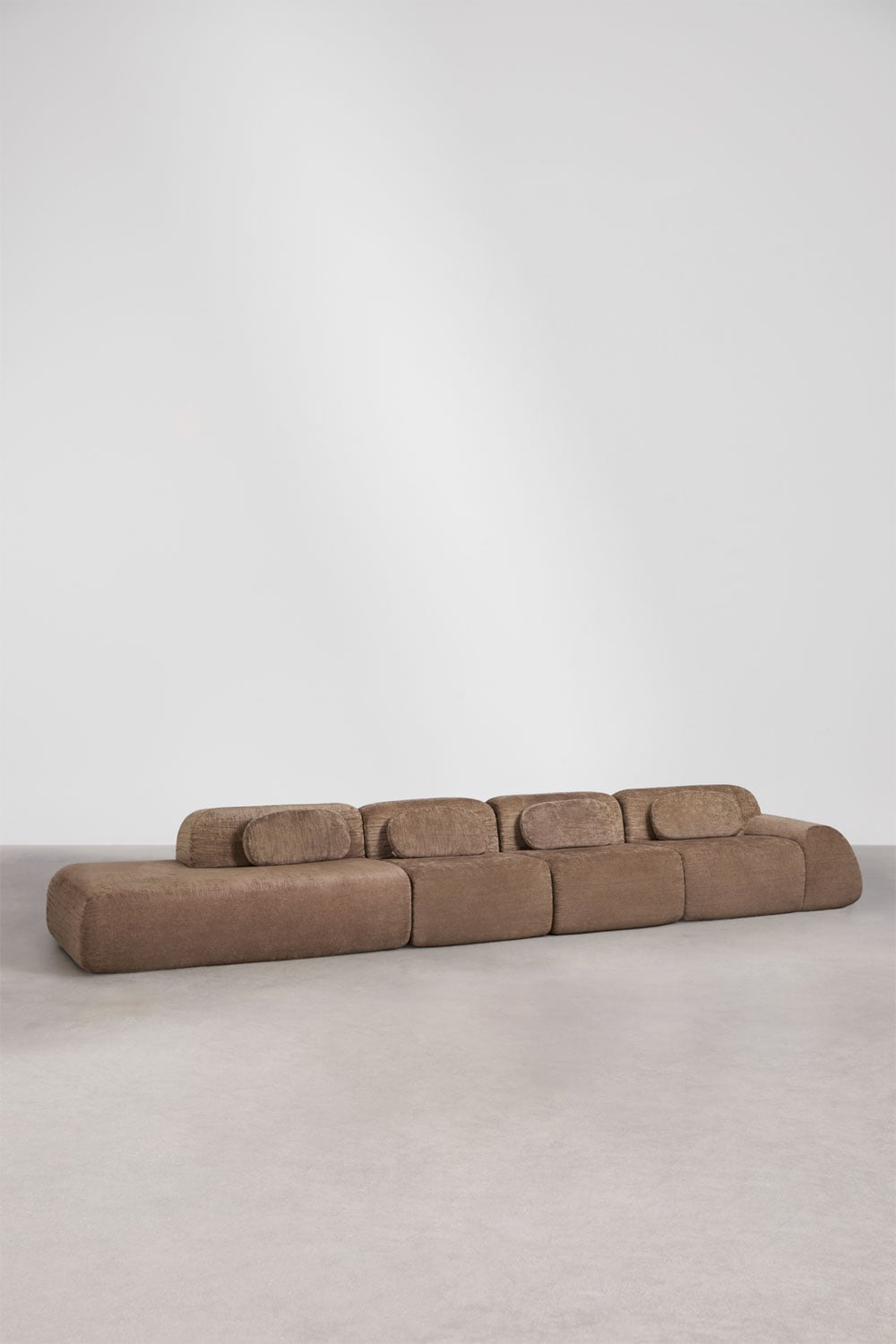 Modulair hoekbank van 4 delen met linker divan in vacuüm verpakte chenille Merida, galerij beeld 1