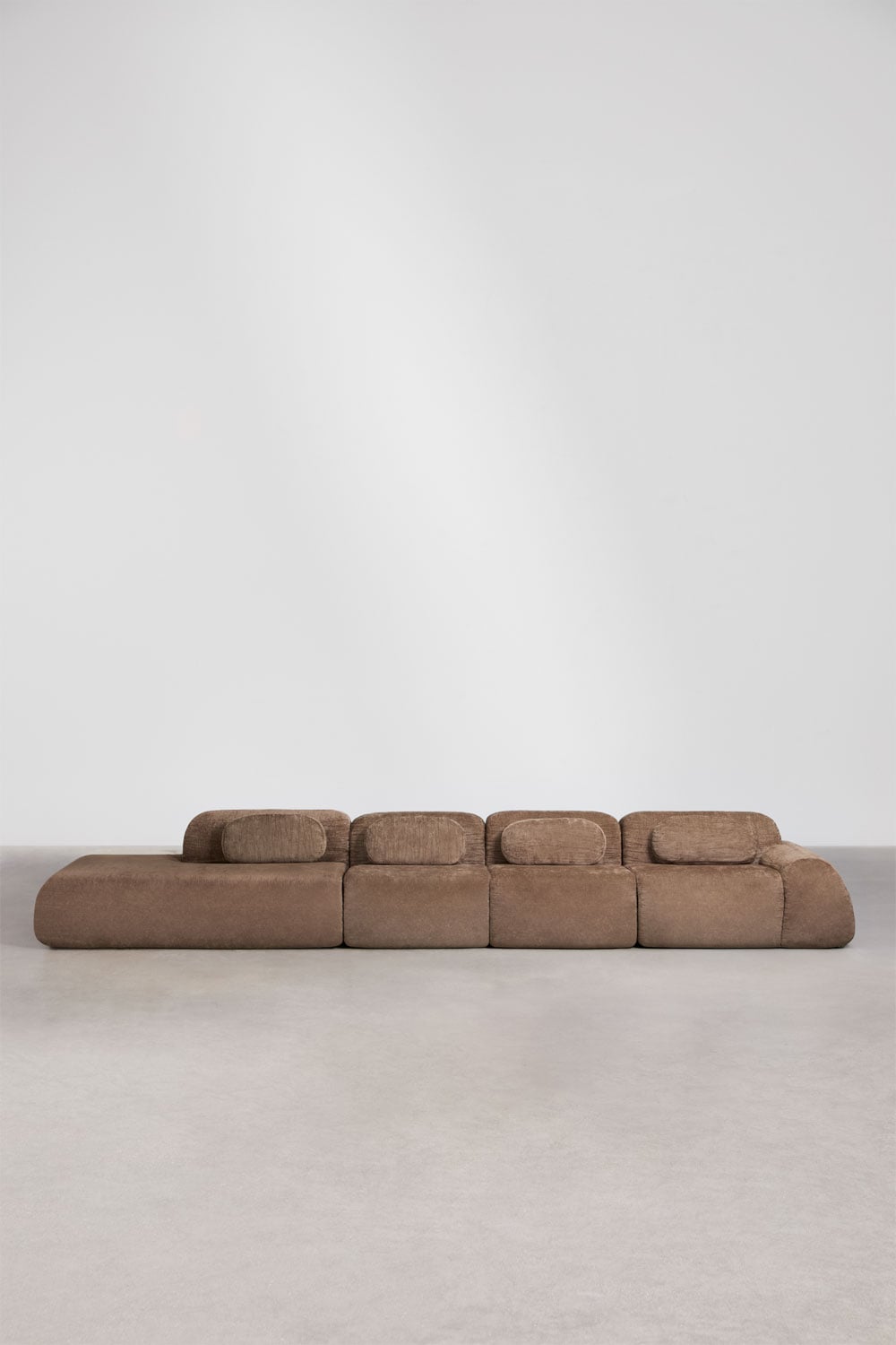 Modulair hoekbank van 4 delen met linker divan in vacuüm verpakte chenille Merida, galerij beeld 3