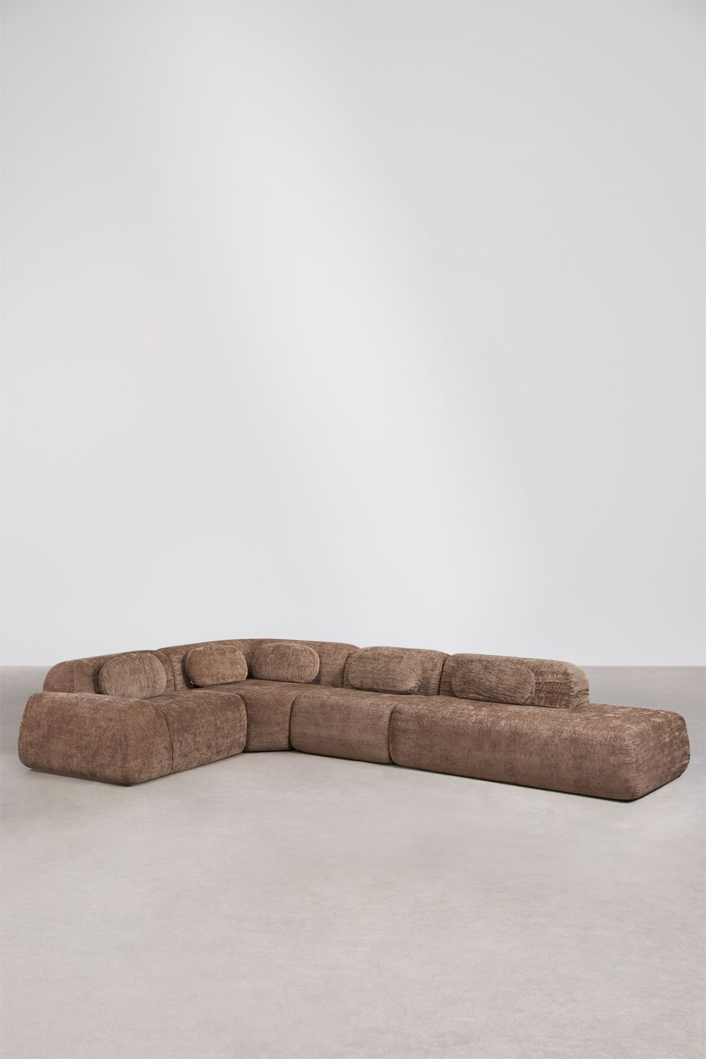 Modulaire hoekbank van 4 delen met rechter divan in vacuüm verpakte chenille Merida, galerij beeld 1