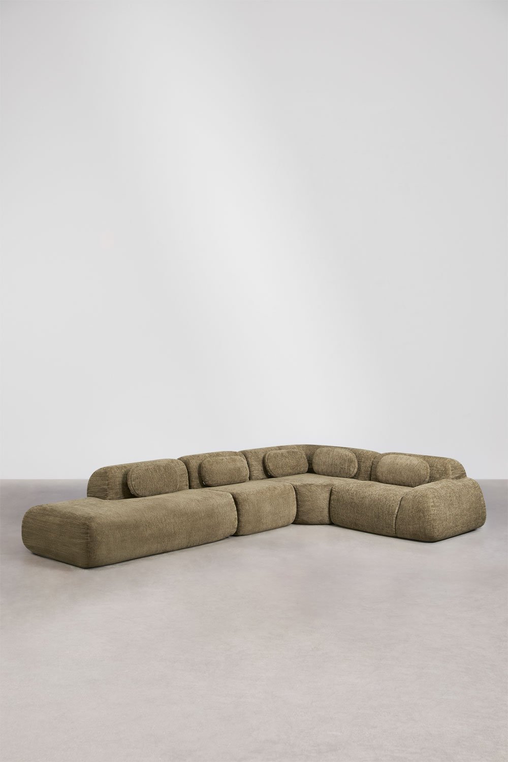 4-delige modulaire hoekbank met linker divan in vacuüm verpakte chenille Mérida, galerij beeld 1