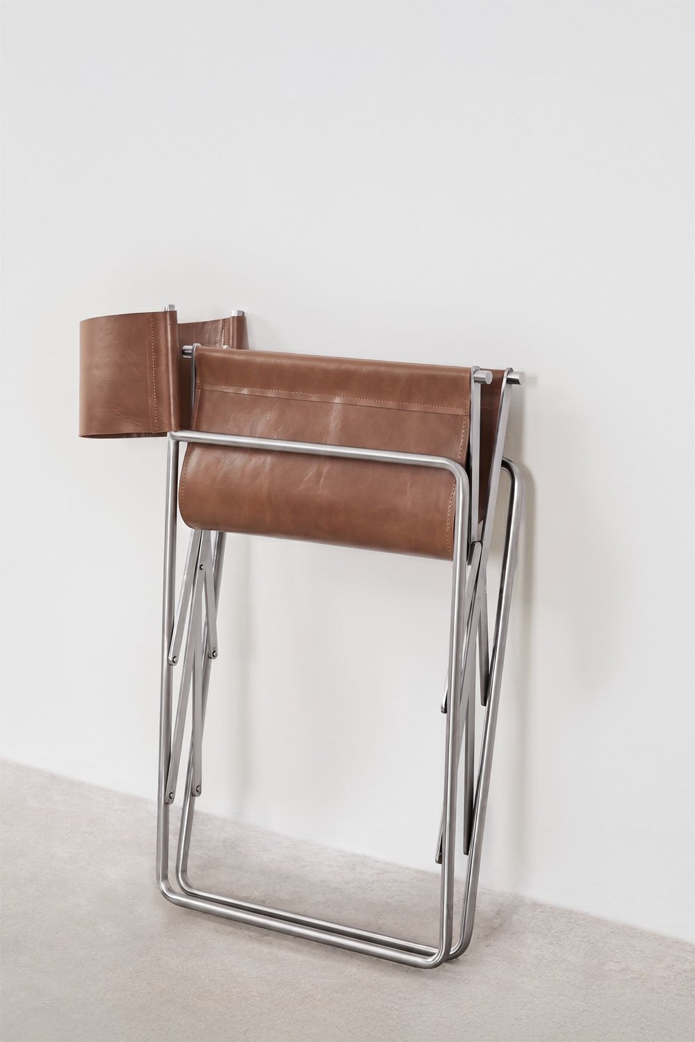 Pack van 4 inklapbare regisseursstoelen van leer en roestvrij staal Dravena, galerij beeld 7