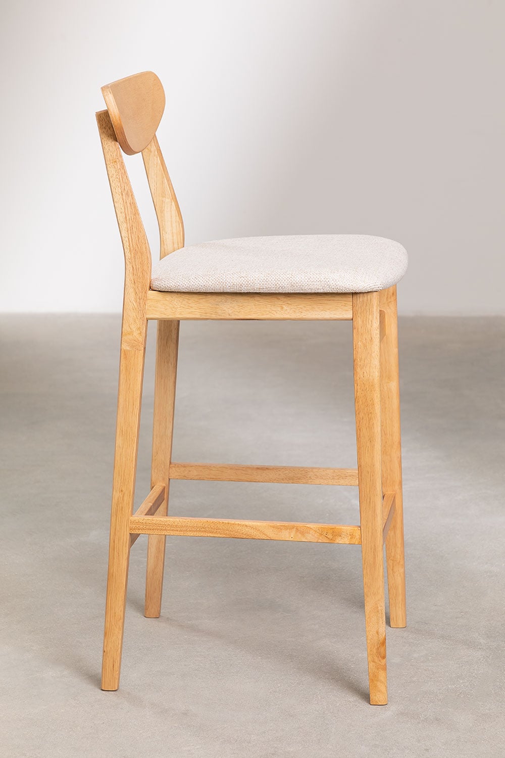 Set van 4 hoge krukken 75 cm van linnen beige stof en natuurlijk afgewerkt hout Cloda, galerij beeld 4