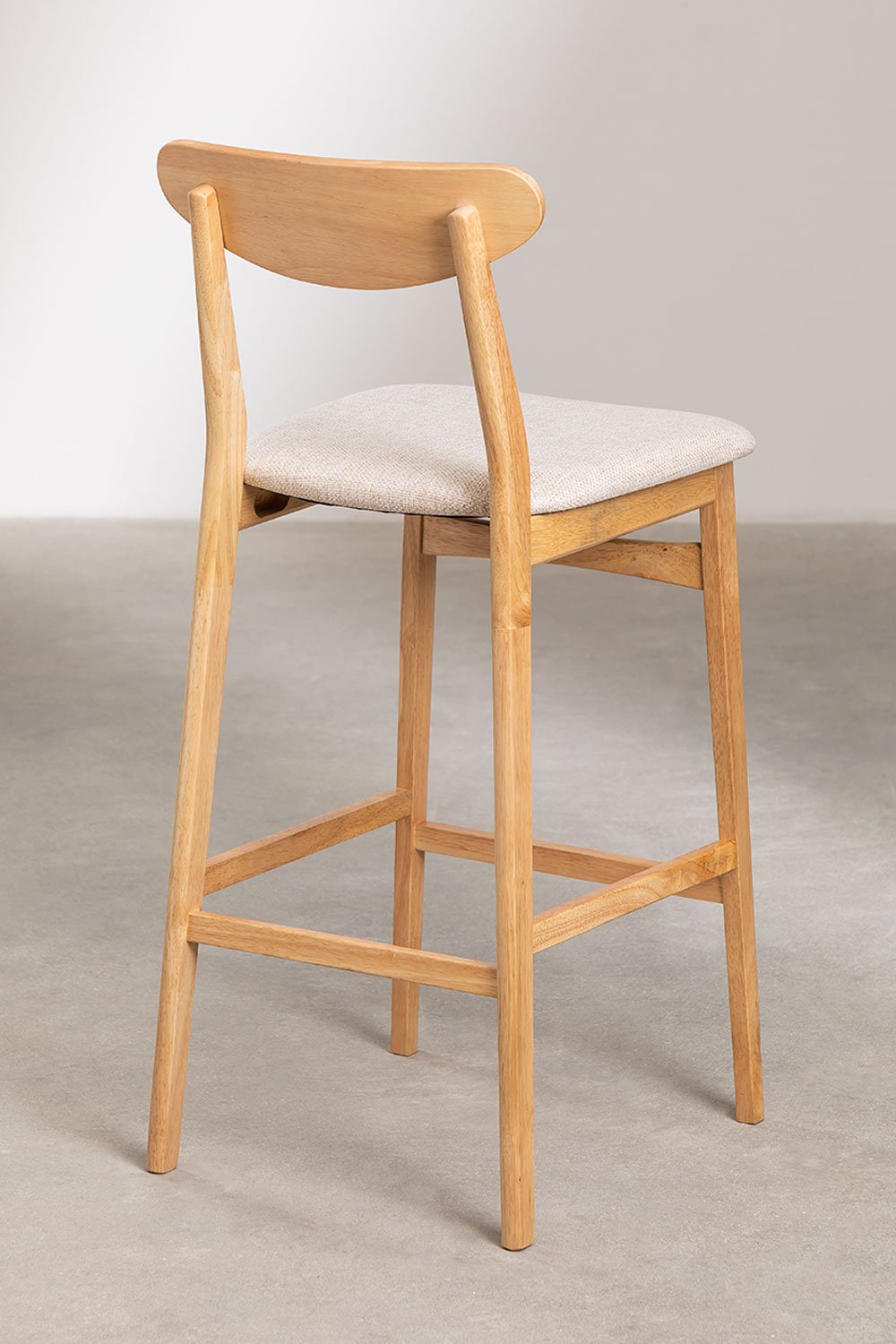 Set van 2 hoge krukken 75 cm van linnen beige stof en natuurlijk afgewerkt hout Cloda, galerij beeld 5