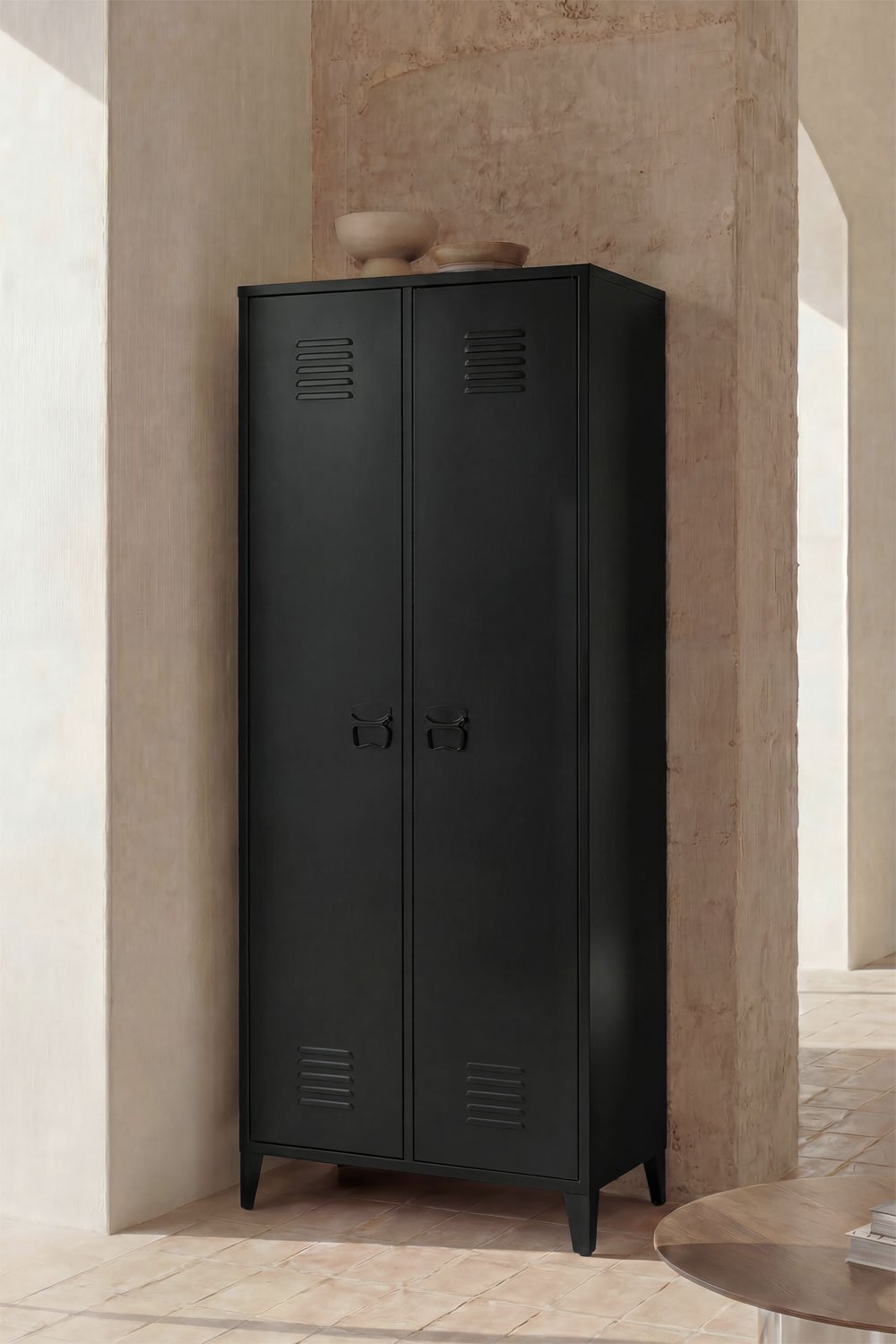 Lockerkast met 2 deuren 80x180 cm in houtskoolzwart staal Pohpli, galerij beeld 1