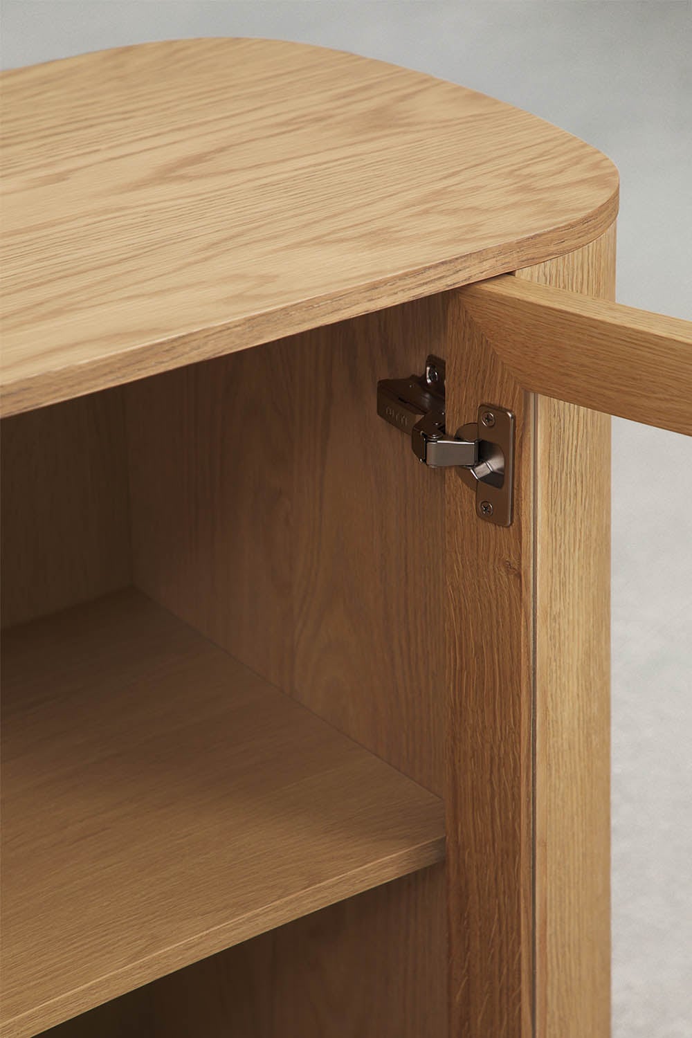 Rechthoekig dressoir 160x40 cm in eikenbruin MDF en gehard glas Walia, galerij beeld 5