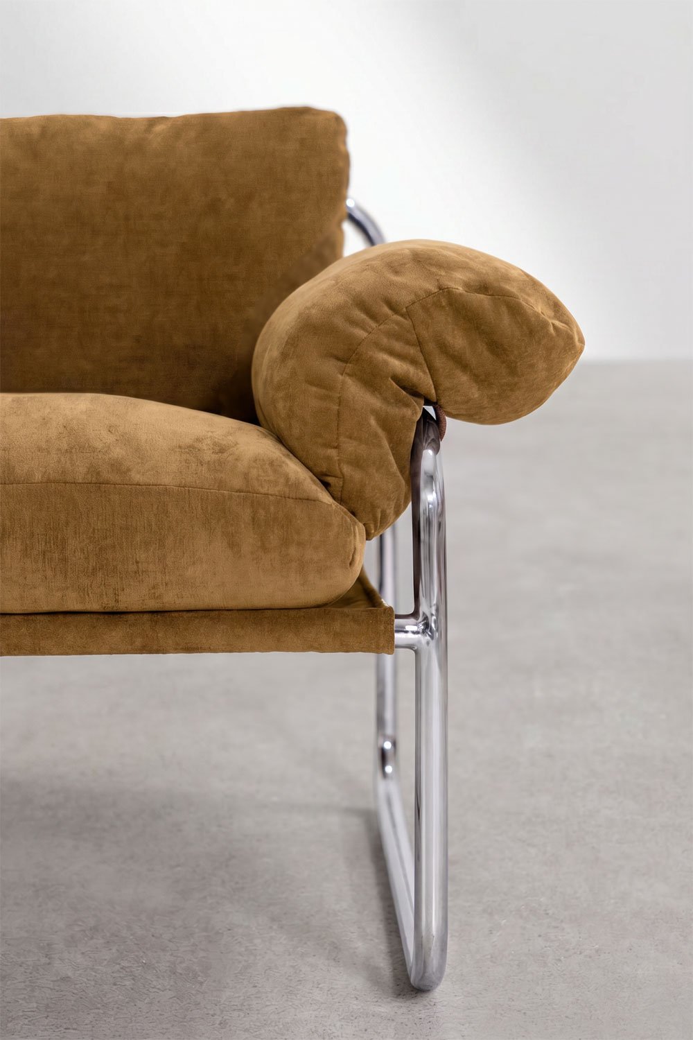 Fauteuil van chenille en ijzer Evani, galerij beeld 4