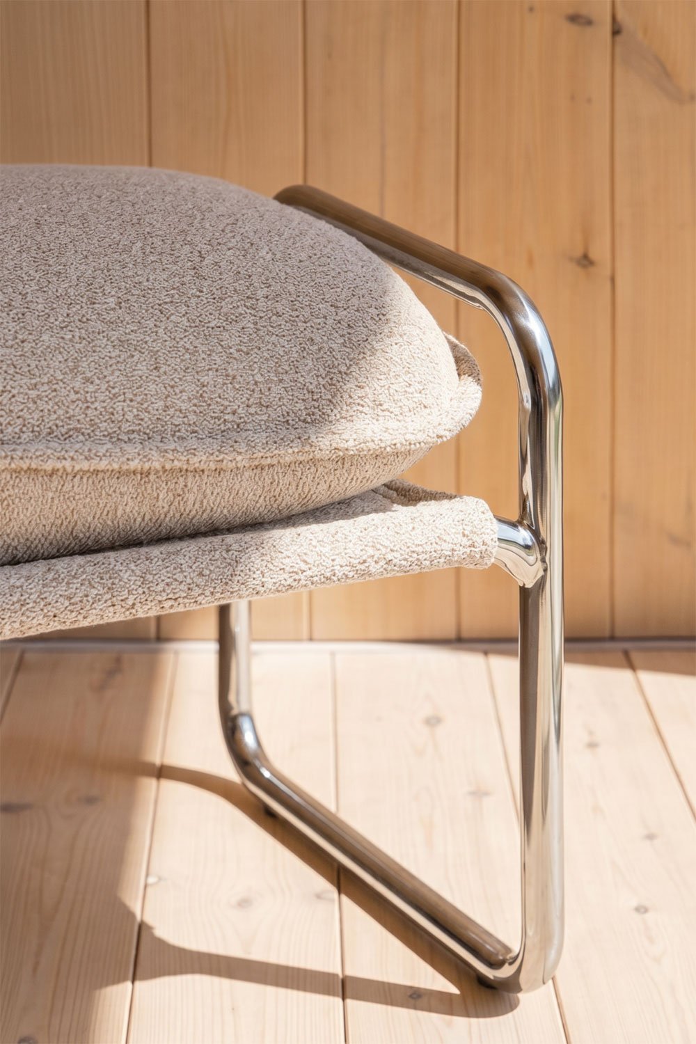 Bank 110 cm bekleed met bouclé in natuurlijke kleuren Matilda, galerij beeld 2