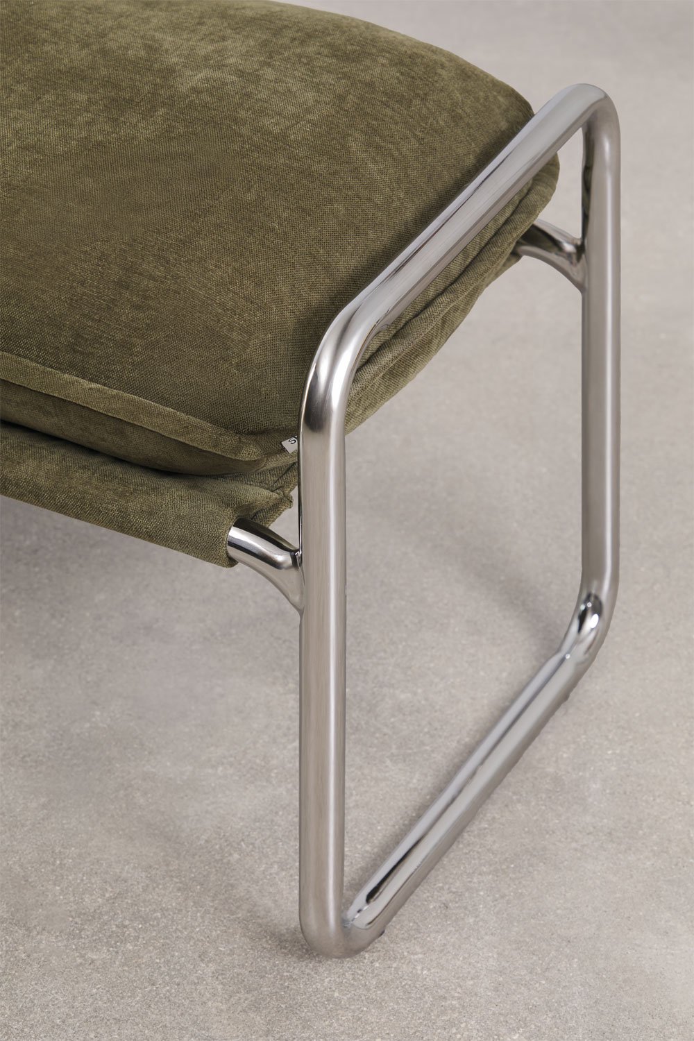 Bank 110 cm bekleed met legergroene chenille Matilda, galerij beeld 5