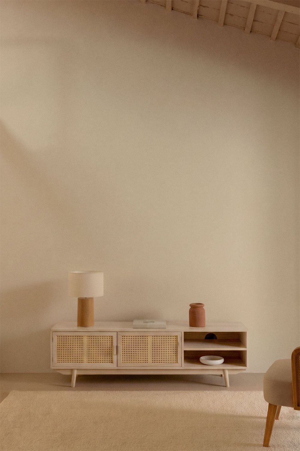 TV-meubel 150x40 cm in natuurlijk hout Ralik, galerij beeld 1