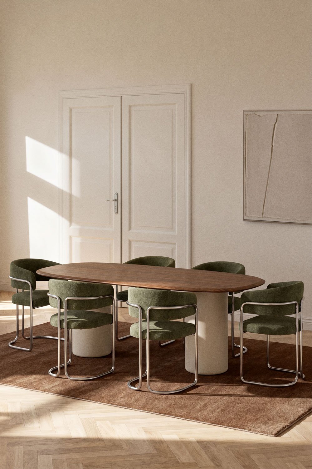 Ovalen eettafel van MDF en cement Lysander, galerij beeld 1