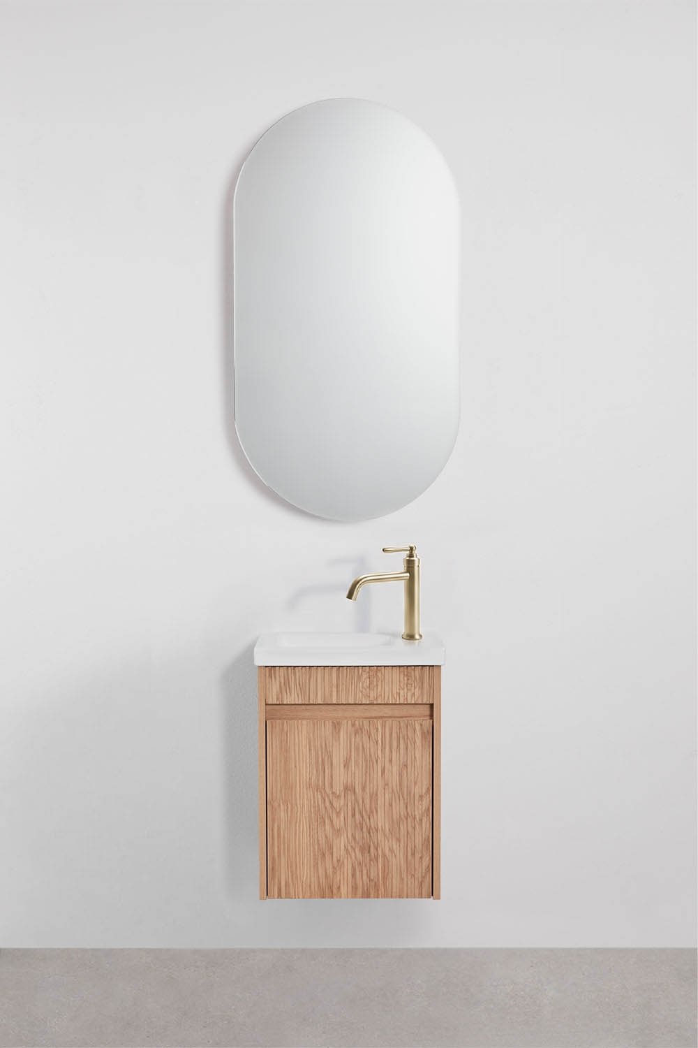 Narek zwevend houten badkamermeubelset met geïntegreerde wastafel, galerij beeld 3