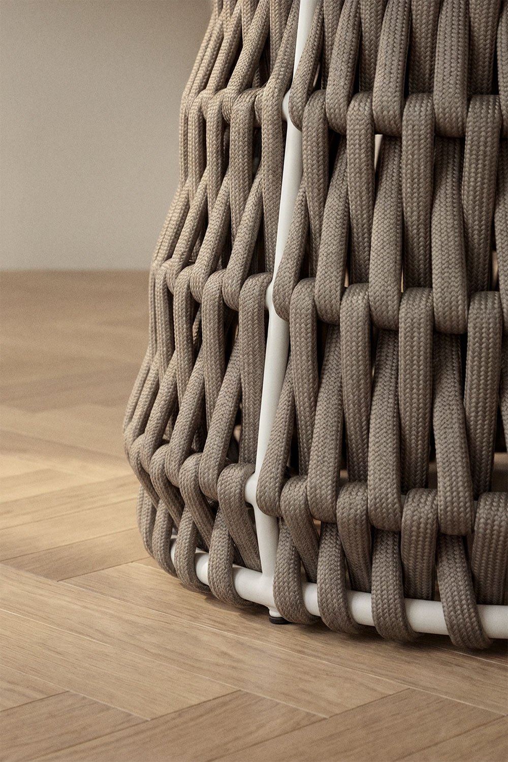 Ronde eettafel Ø140 cm van keramiek en gevlochten touw Tevary, galerij beeld 2