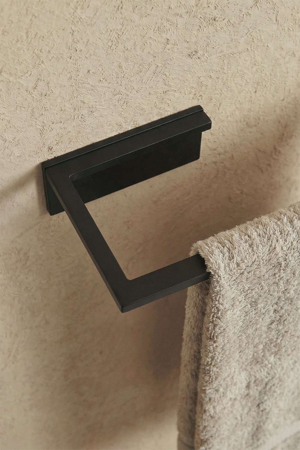 Zelfklevende wandhanddoekhouder met stang van 30 cm voor de badkamer van matzwart roestvrij staal Jalter, galerij beeld 2