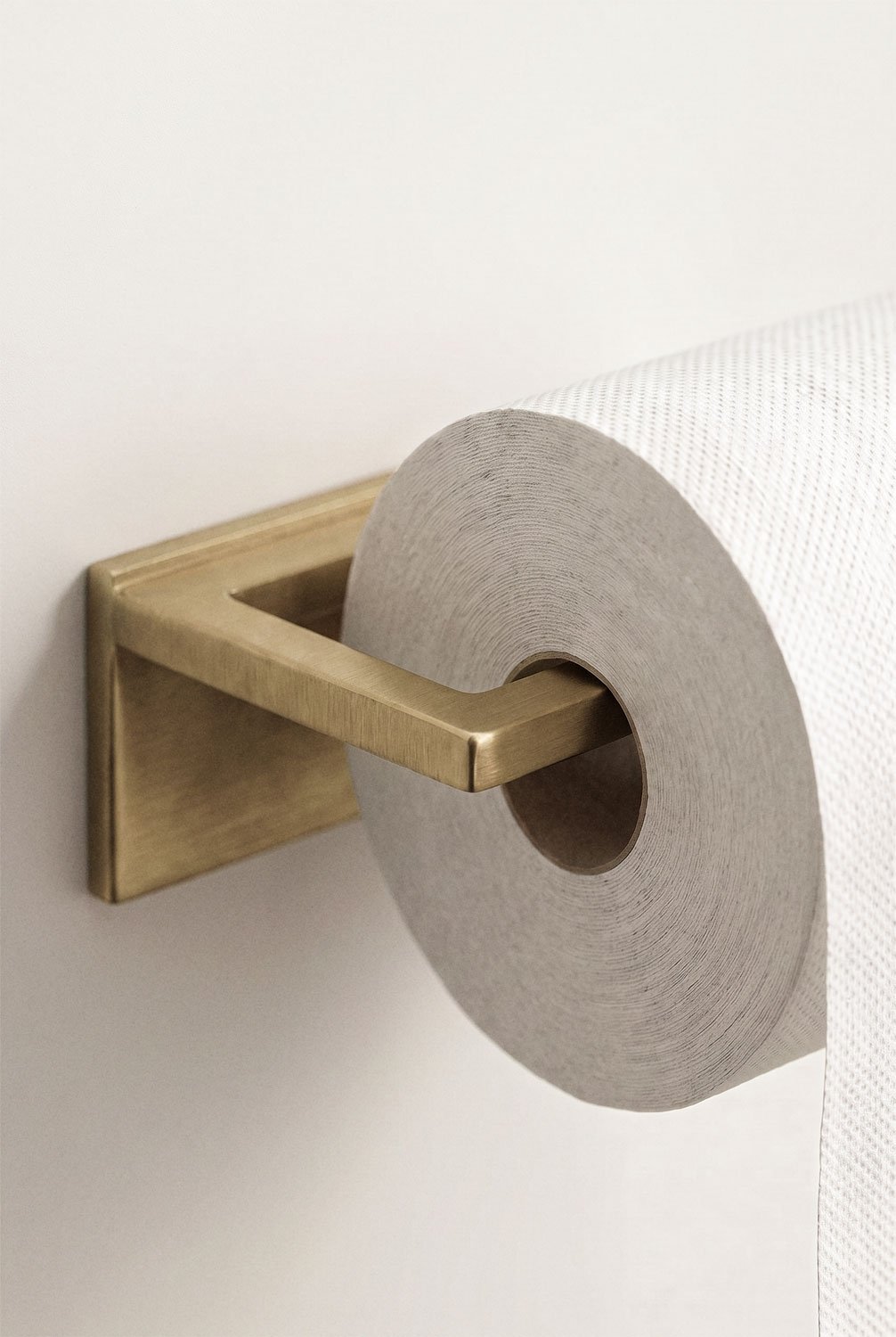 Zelfklevende toiletrolhouder voor de badkamer van geborsteld goudkleurig roestvrij staal Jalter, galerij beeld 2