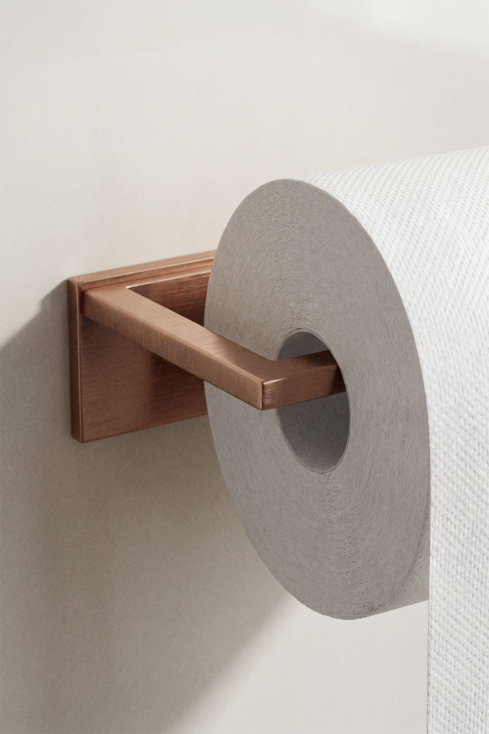 Zelfklevende toiletrolhouder voor de badkamer van geborsteld roségoudkleurig roestvrij staal Jalter, galerij beeld 2