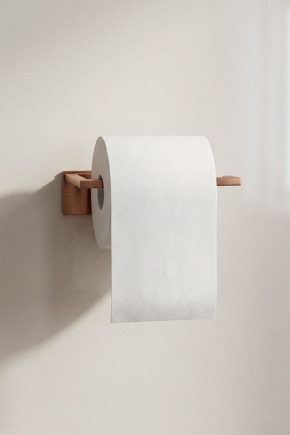 Zelfklevende toiletrolhouder voor de badkamer van geborsteld roségoudkleurig roestvrij staal Jalter, galerij beeld 1