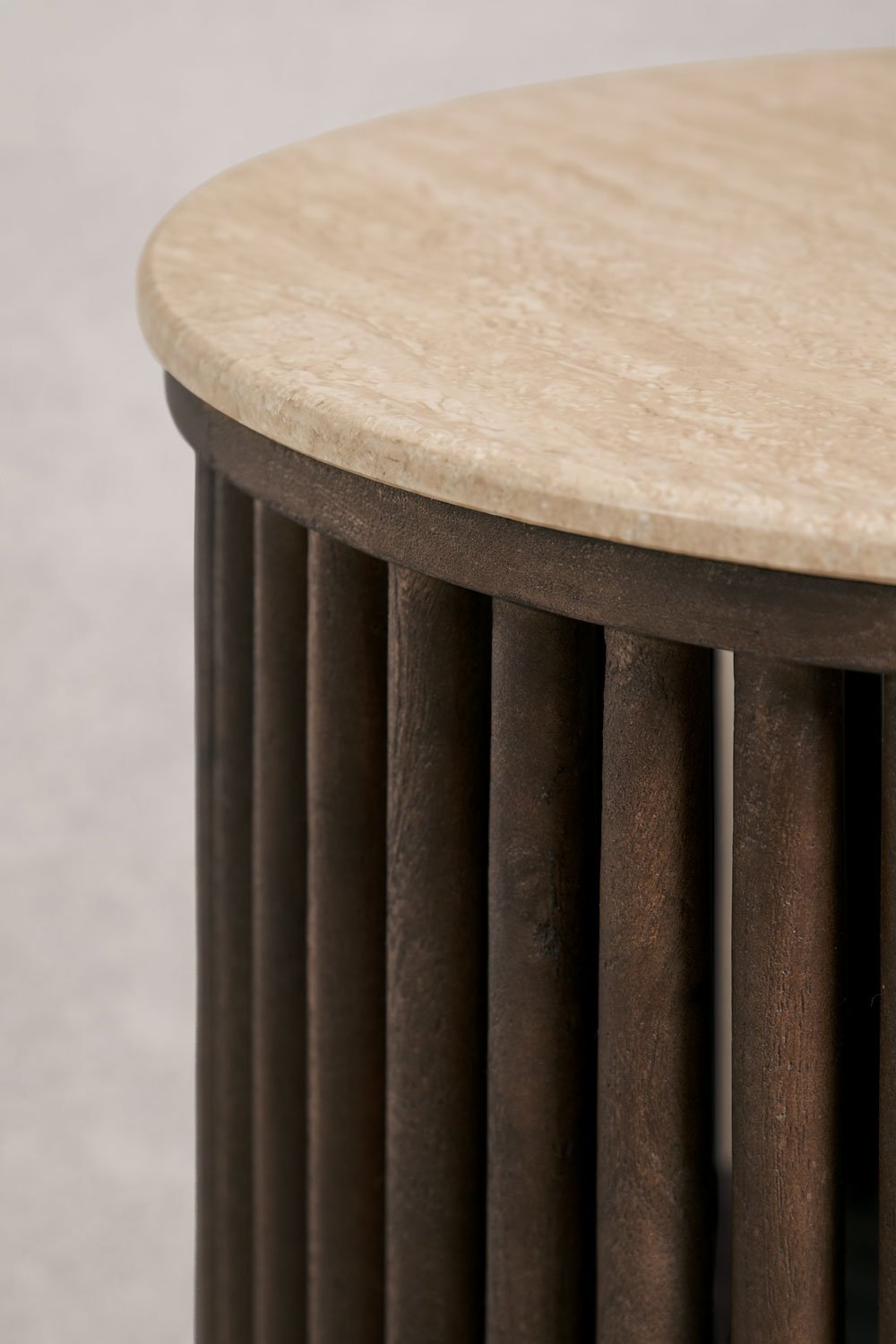 Ovalen salontafel 90x50 cm van mangohout en natuursteen Talix, galerij beeld 7