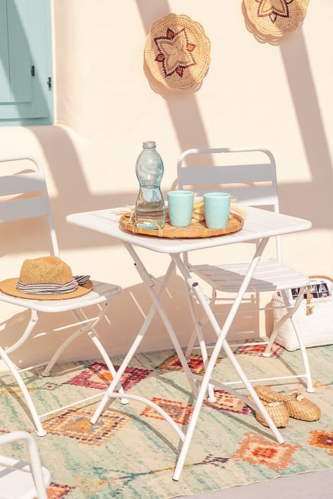 Tuin tafel vierkant 60x60 cm opvouwbaar in staal Janti - Wit