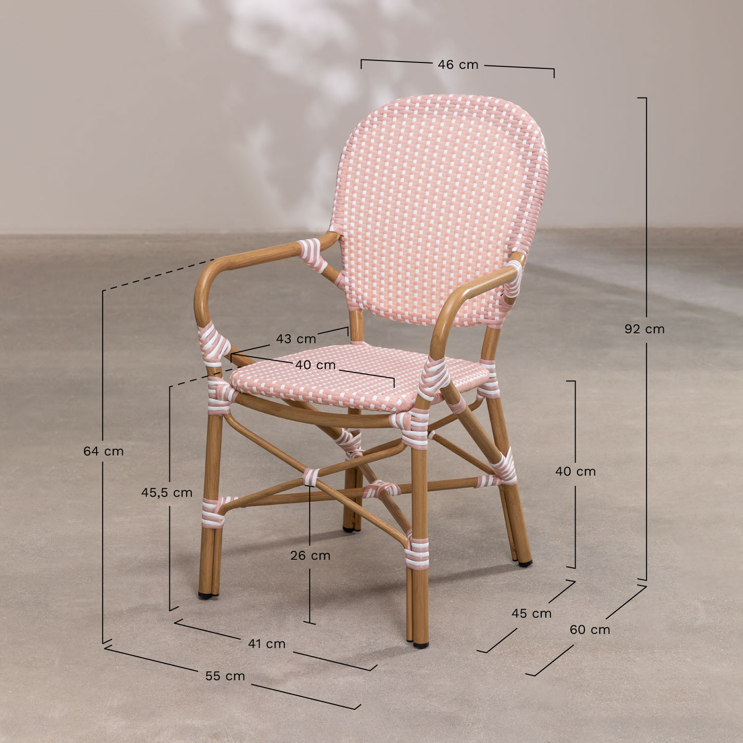 Krzesło ogrodowe z wikliny syntetycznej Alisa Bistro, rozmiary