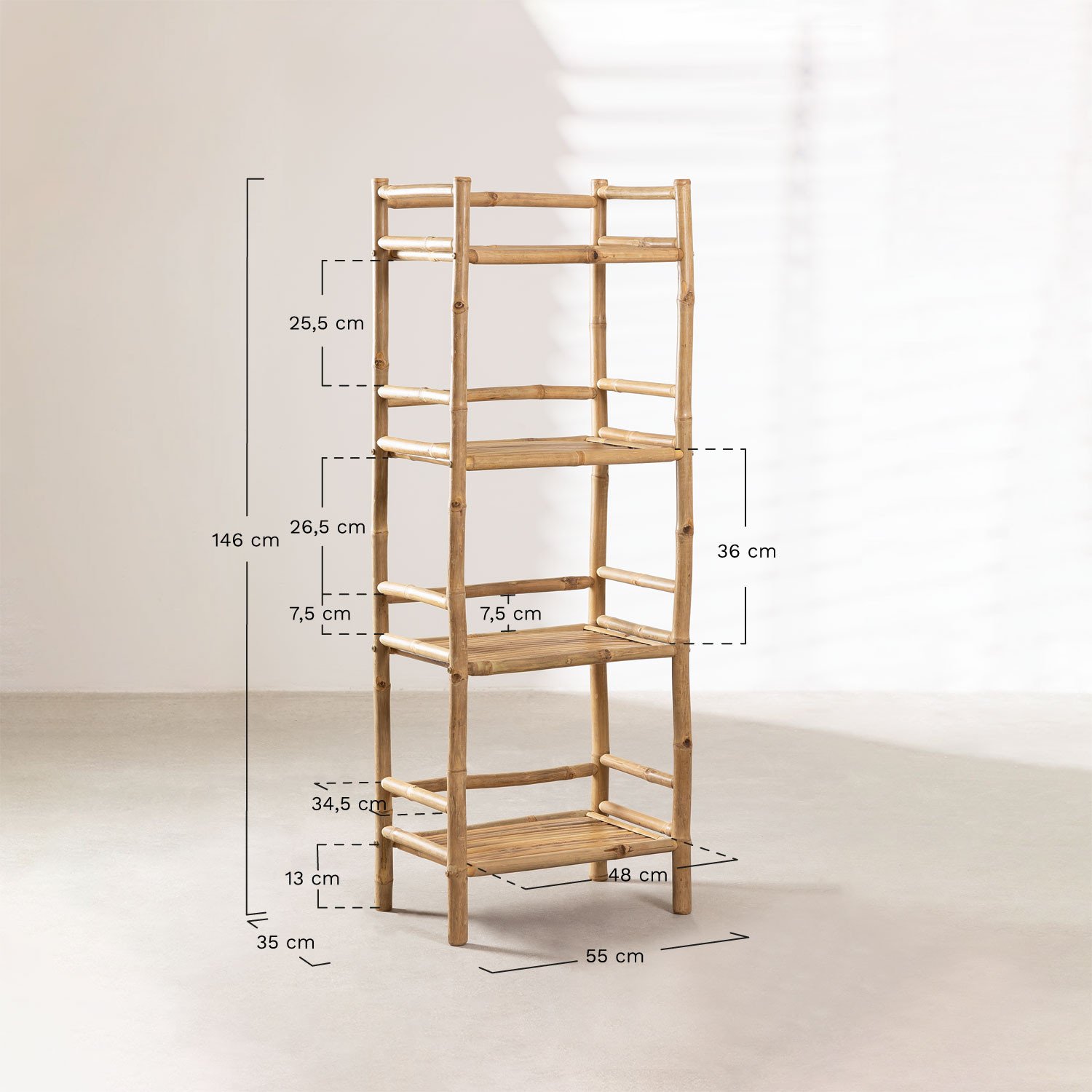 Regal z Bambusa Ruols, rozmiary