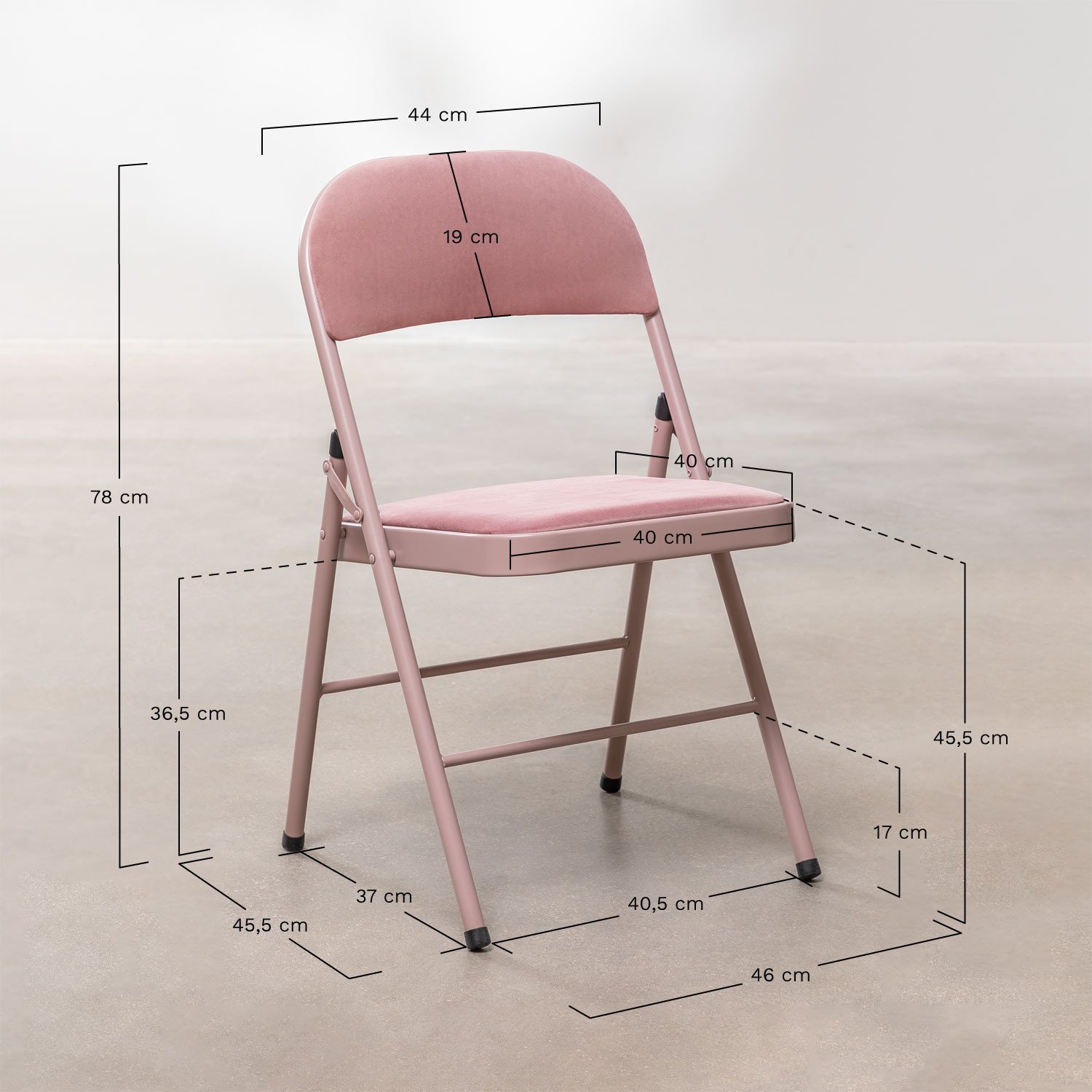 Zestaw 2 krzesel skladanych z Aksamitu Keiren , rozmiary