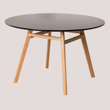 Okragly Stól Do Jadalni Z Mdf I Drewna Bukowego Scand Nordic Czarna & Ø120 Cm - Sklum