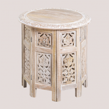 Składany Stolik Pomocniczy Z Drewna Mango (ø44,5 Cm) Kasira Design Vintage White Wood - Sklum