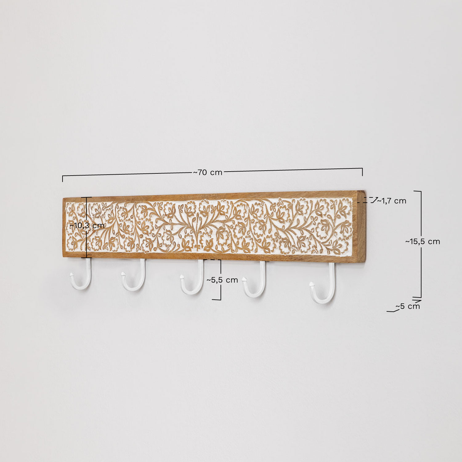 Wieszak ścienny z drewna mango Bouran        , rozmiary