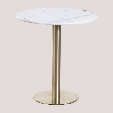 Okrągły Stół Barowy Z Marmuru Cosmopolitan Biały Marmur & Ø70 Cm & Champagne Oro - Sklum
