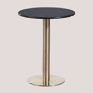 Okrągły Stolik Barowy Z Marmuru Cosmopolitan Marmur Nero Marquina & Ø60 Cm & Champagne Oro - Sklum