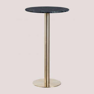Wysoki, Okrągły Stolik Barowy Ø60 Cm Z Marmuru Cosmopolitan Zielony Marmur Big Flower & Champagne Oro - Sklum
