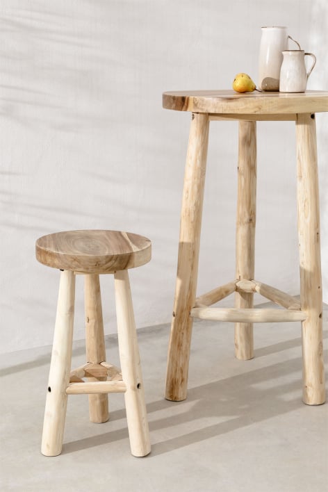 Taboret wysoki ogrodowy 65 cm z drewna o naturalnym wykończeniu Narel