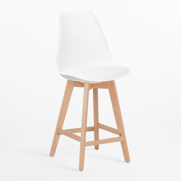 Wysoki Stołek Z Poduszką Z Ekoskóry Nordic Biała & ↑65 Cm - Sklum