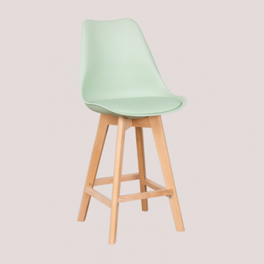 Zestaw 4 Wysokich Stołków 65 Cm Z Poduszką Z Ekoskóry Nordic Celadón - Sklum