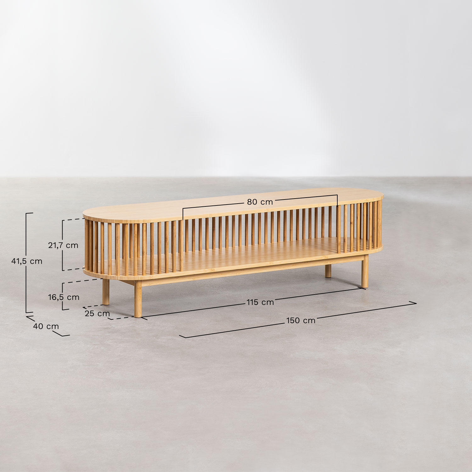 Szafka RTV 150x40 cm z bambusa Connery, rozmiary