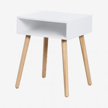 Prostokątny Stolik Nocny 40x35 Cm Z Drewna Zente Biała - Sklum