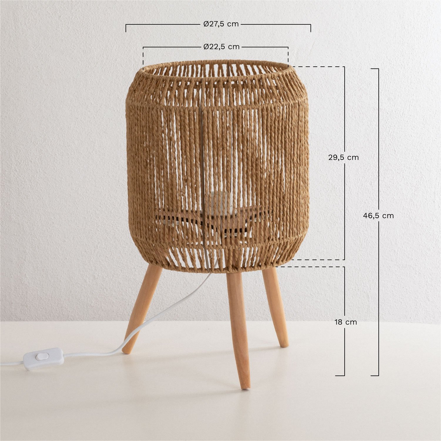 Lampa Stołowa z Plecionki Papierowej Todh, rozmiary