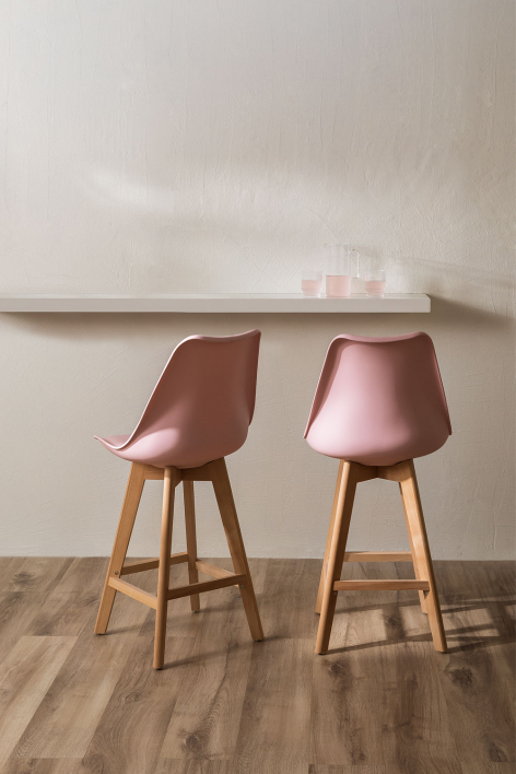 Taboret wysoki 65 cm z poduszką z różowego orzecha laskowego ekoskóry Nordic - Toasted Almond