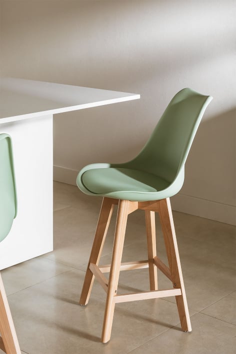 Taboret wysoki 65 cm z poduszką z celadon ekoskóry Nordic