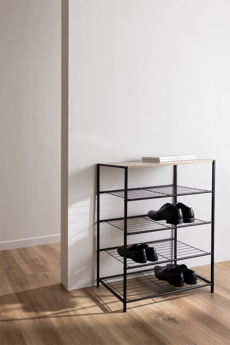 Szafka na buty z drewna i żelaza Baxter - Czarny - Naturalna