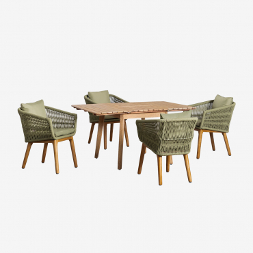 Drewniany Stół Rozkładany (90-150x90 Cm) Naele I 4 Krzesła Ogrodowe Barker Bamboo Green - Sklum