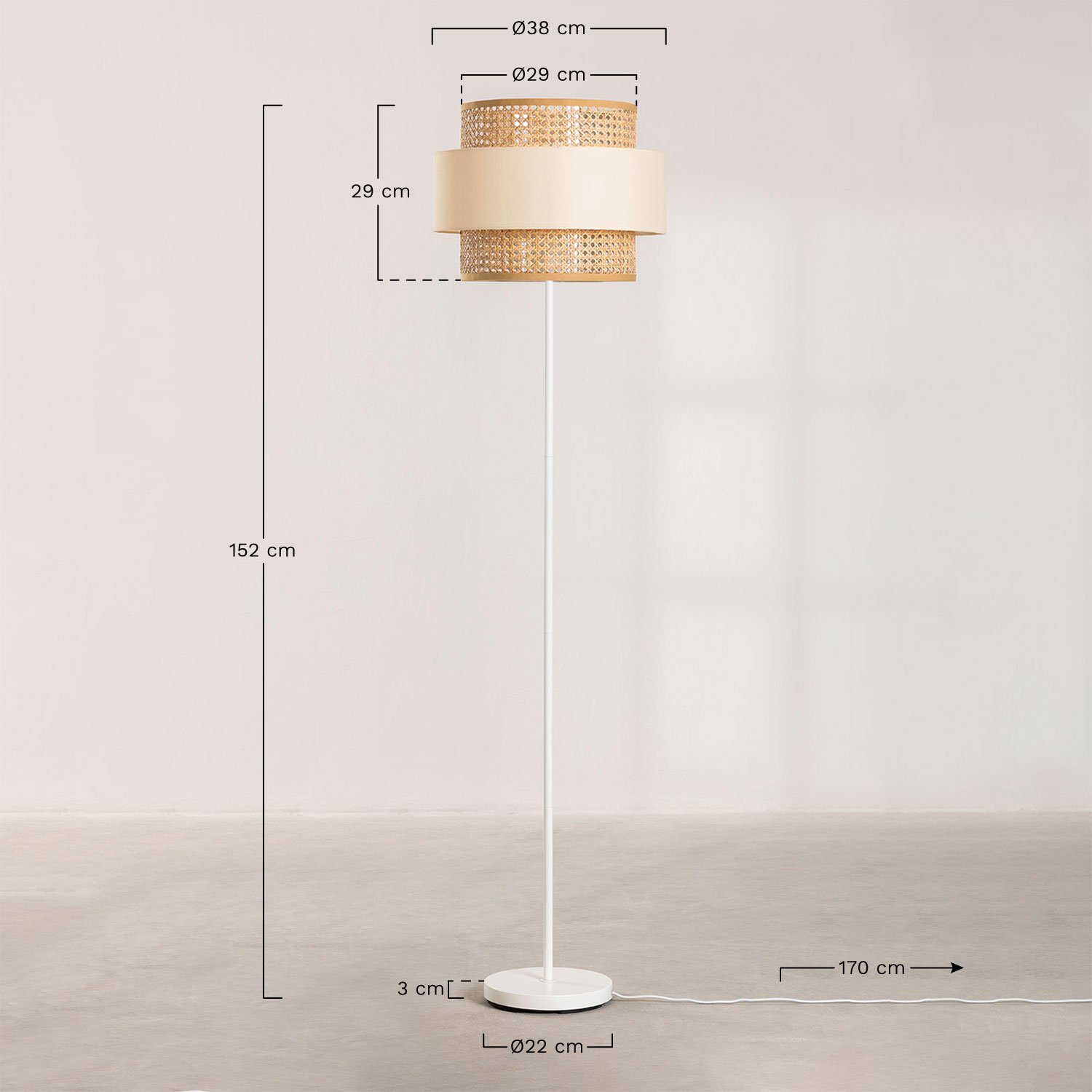 Lampa Podłogowa z Rattanu Satu, rozmiary