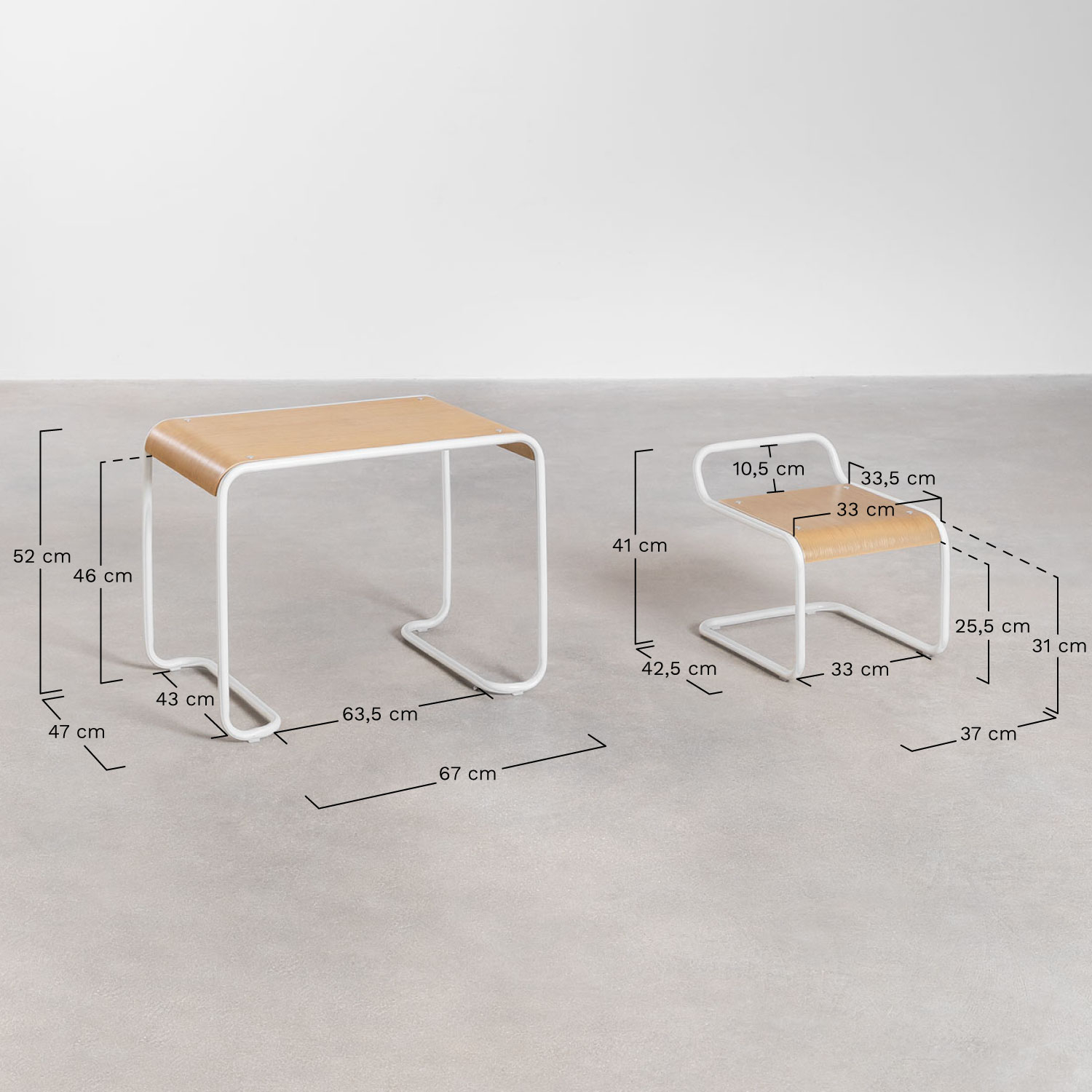 Zestaw stołu i krzesła z drewna i żelaza Markalany Kids, rozmiary