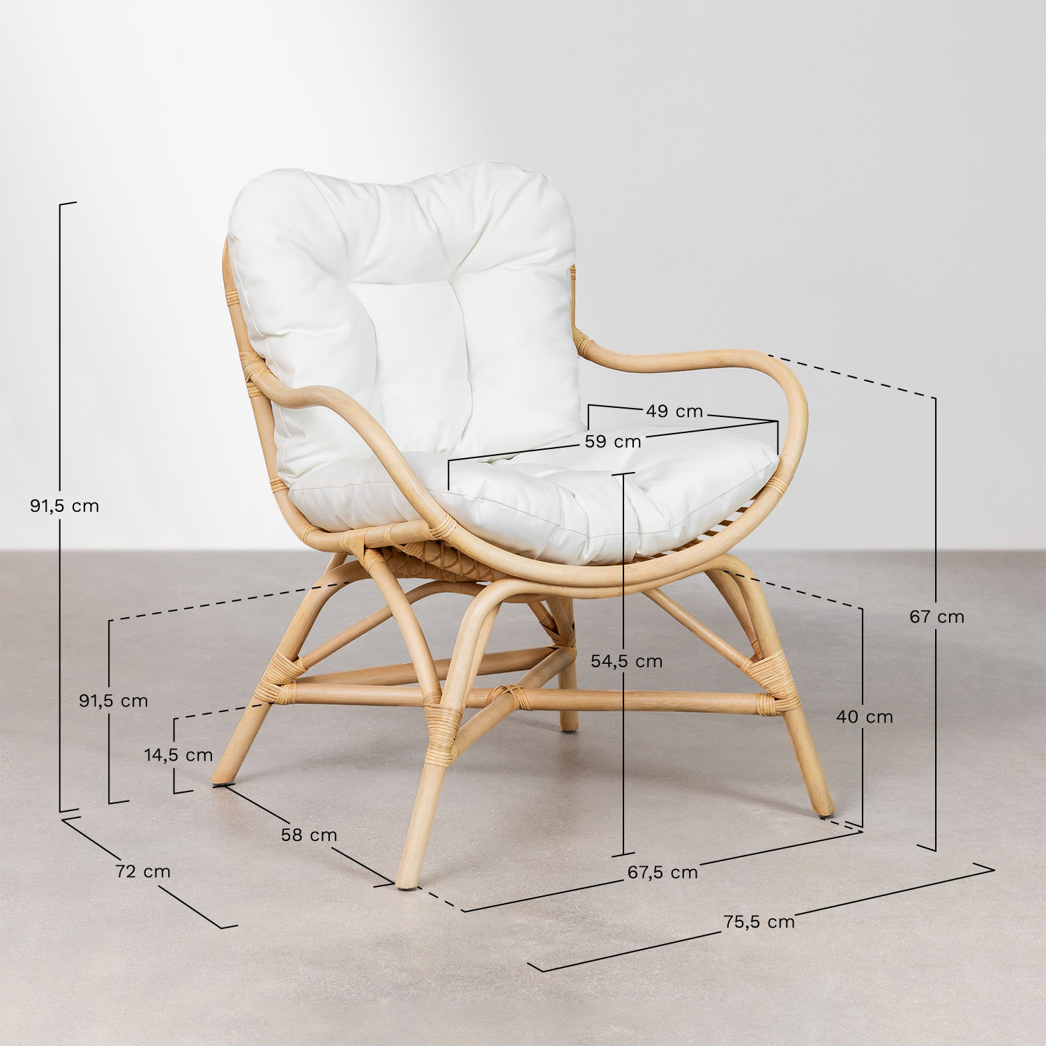 Fotel rattanowy Makena, rozmiary