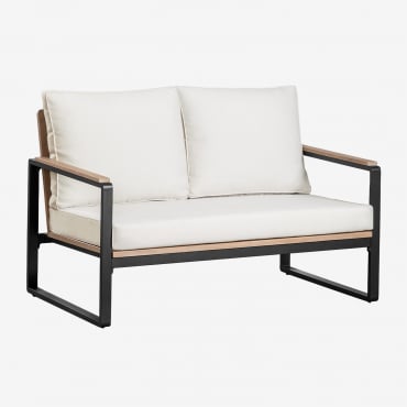 Dwuosobowa Sofa Ogrodowa Z Aluminium I Drewna Akacjowego Giselle Czarna - Sklum