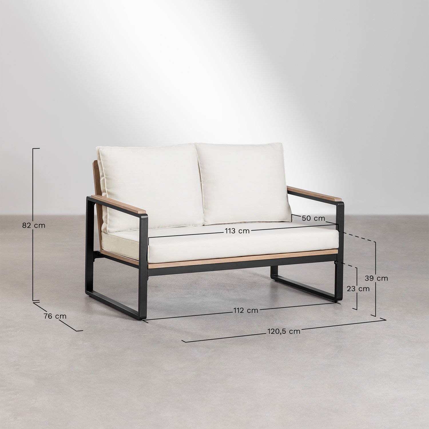 Dwuosobowa sofa ogrodowa z aluminium i drewna akacjowego Giselle, rozmiary