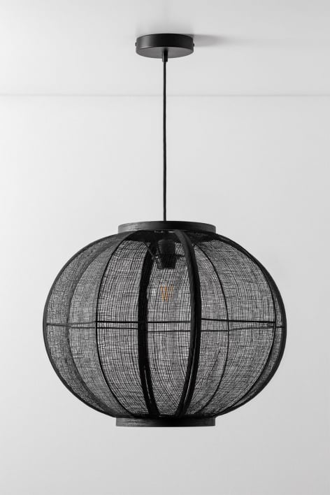 Lampa sufitowa wisząca z lnu Ziyec - Czarna