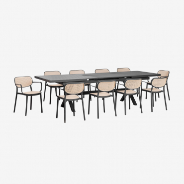 Zestaw Stołu Prostokątnego 240-300x100 Cm Rozkładanego Z Aluminium Karena Oraz 10 Sztaplowanych Krzeseł Ogrodowych Z - Sklum