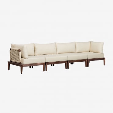 4-częściowa Modułowa Sofa Ogrodowa Z 2 Narożnymi Fotelami Z Akacji Giulia Kremowa - Sklum